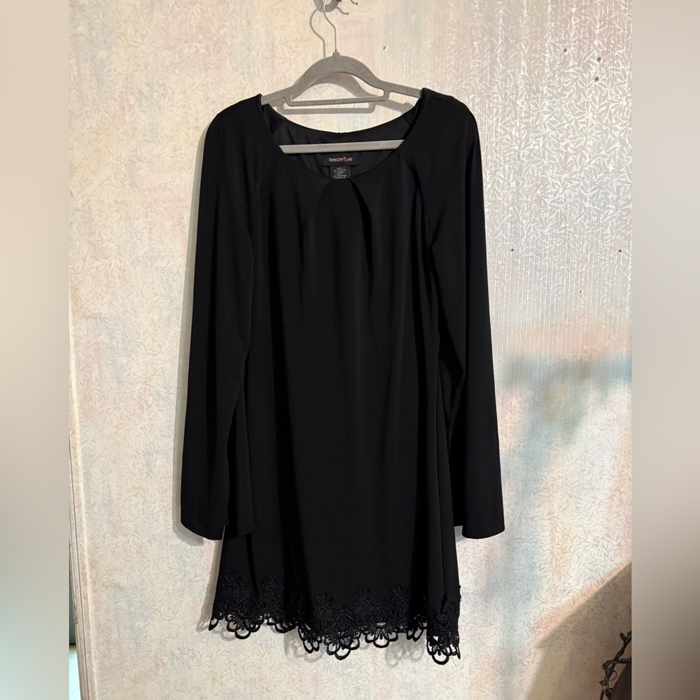 Teeze Me Black Long Split Sleeve, Fully Lined Whimsygoth Dress with Lace Hem, Sm